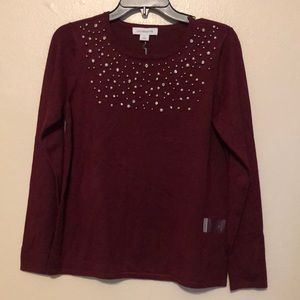 Liz Claiborne Womens Burgundy Passion Beaded Sweater